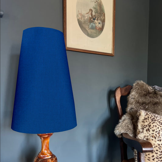 Royal blue cotton cone lampshade, extra tall lampshade