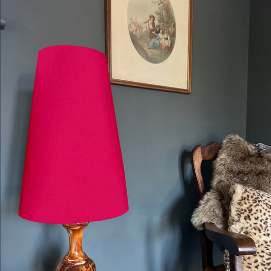 Cerise pink cotton cone lampshade, extra tall lampshade