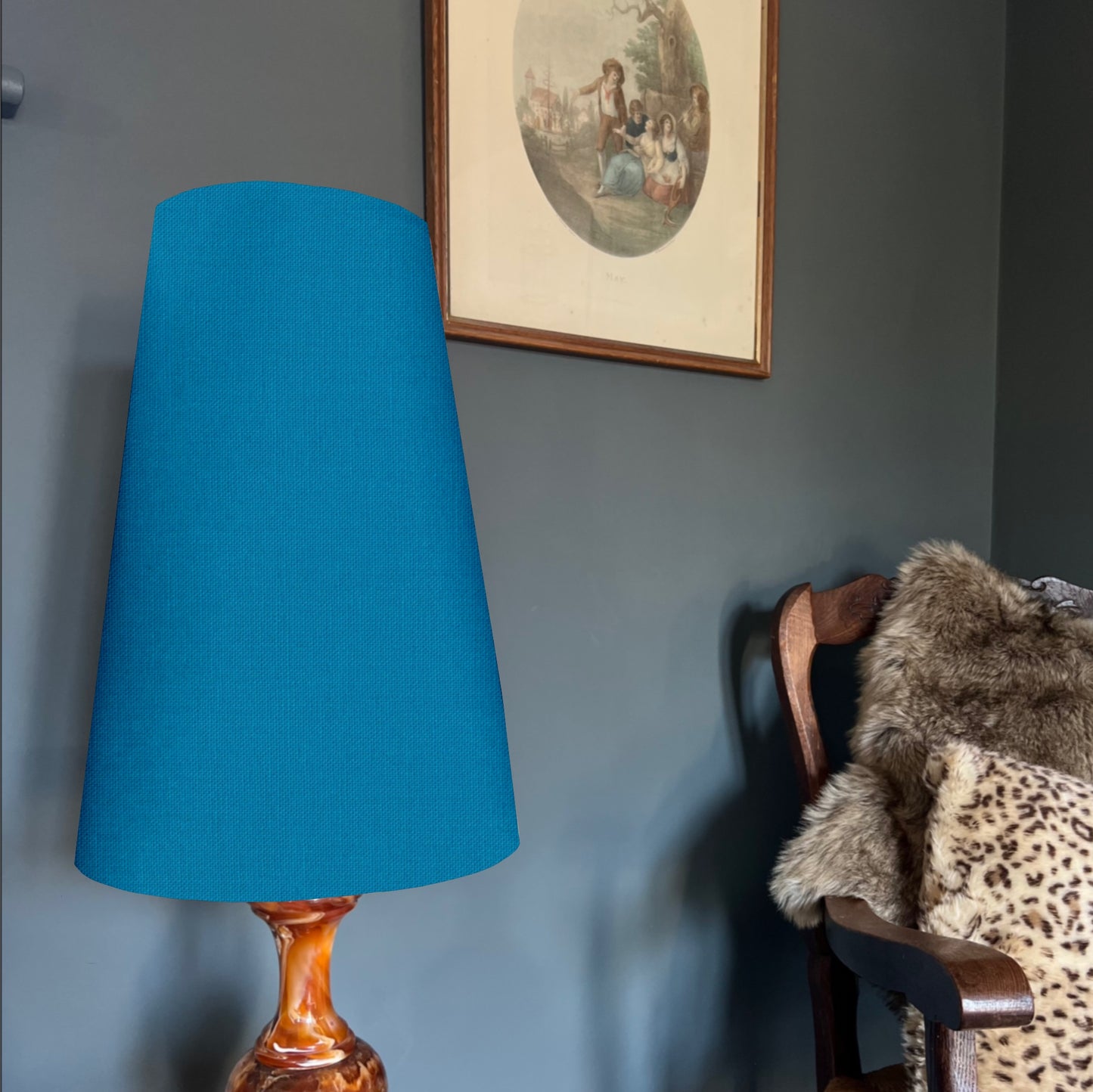 Teal cotton cone lampshade, extra tall lampshade