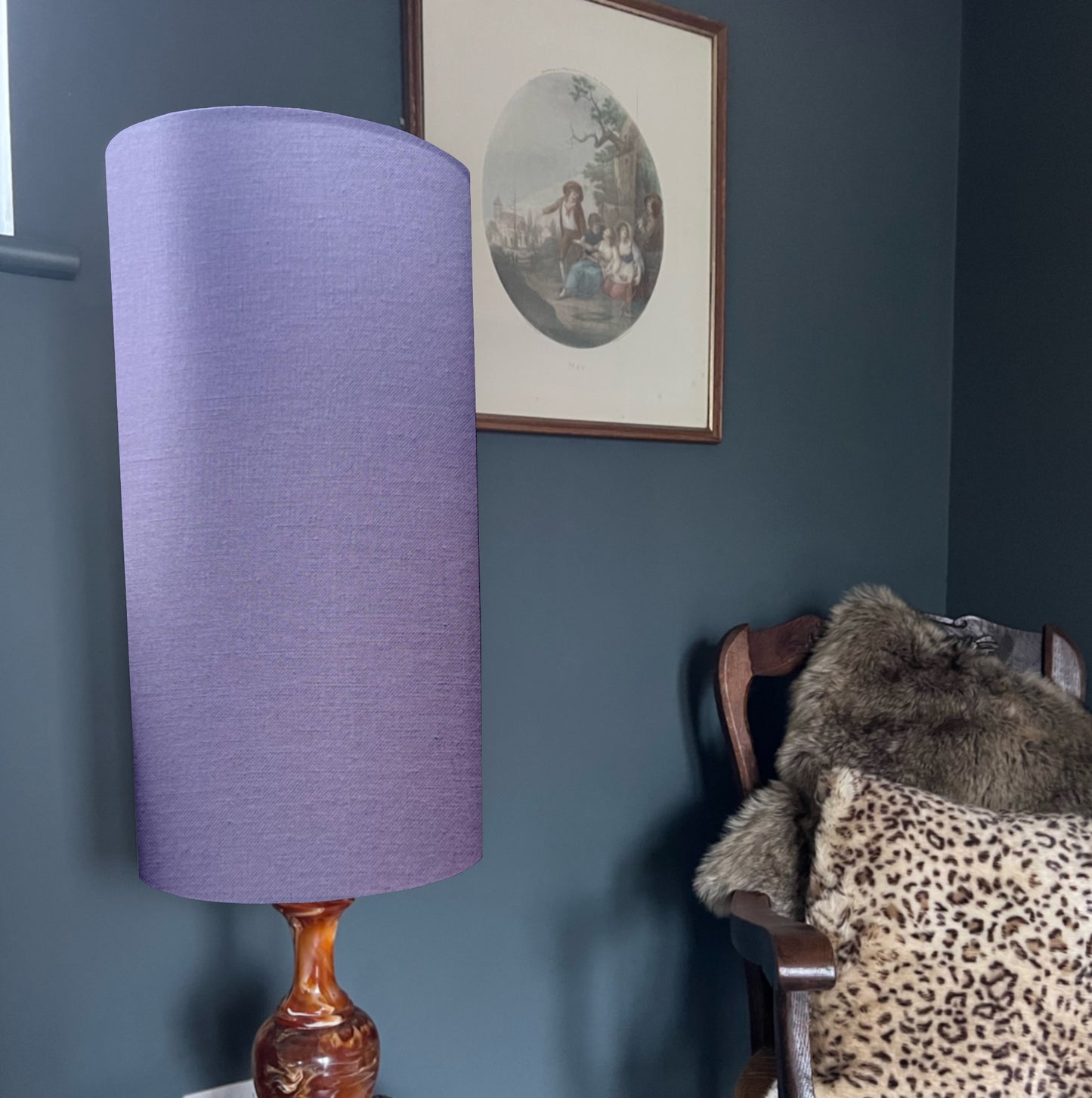 Lilac cotton cylinder lampshade, extra tall lampshade