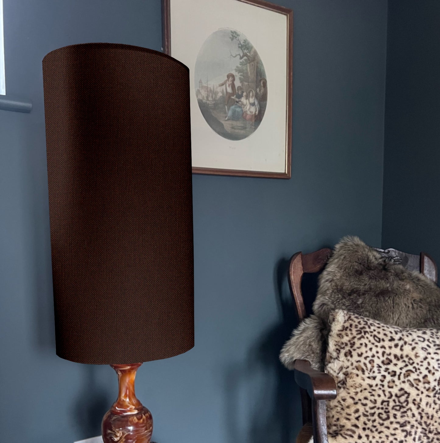 Brown cotton cylinder lampshade, extra tall lampshade