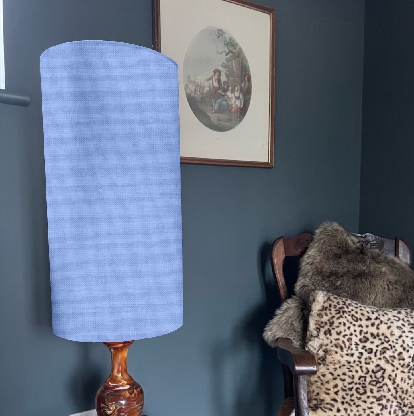 Light blue cotton cylinder lampshade, extra tall lampshade