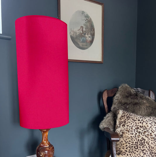 Cerise pink cotton cylinder lampshade, extra tall lampshade