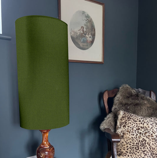 Olive cotton cylinder lampshade, extra tall lampshade