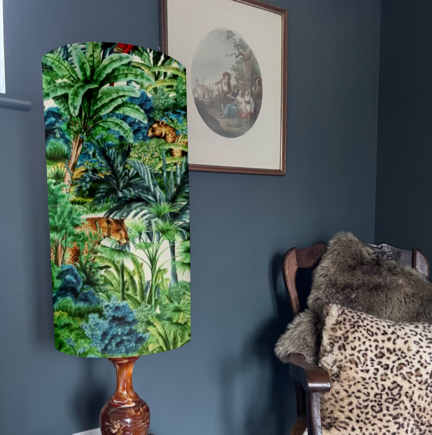 Big cat jungle Velvet cylinder lampshade, extra tall lampshade