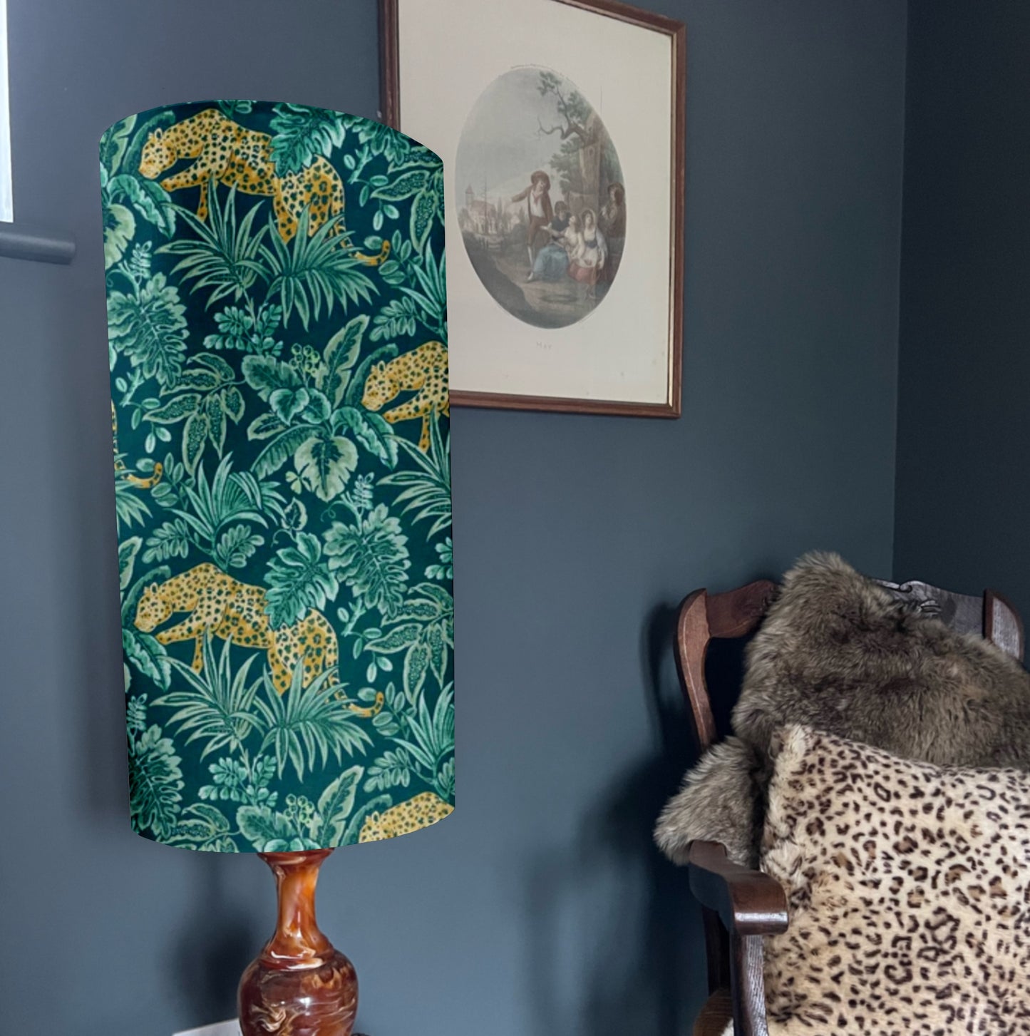 Jungle Leopard Velvet cylinder lampshade, extra tall lampshade