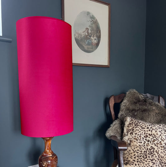 Cerise velvet cylinder lampshade, extra tall lampshade