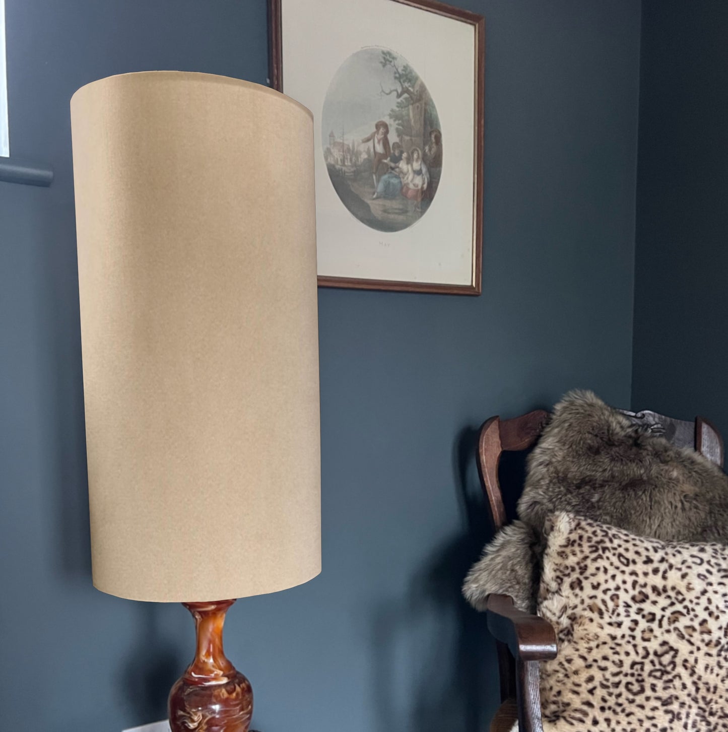 Cream velvet cylinder lampshade, extra tall lampshade