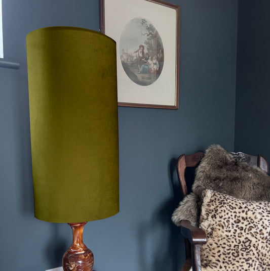 Olive Green Velvet cylinder lampshade, extra tall lampshade