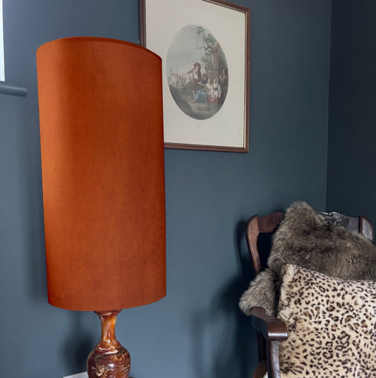 Burnt orange Velvet cylinder lampshade, extra tall lampshade