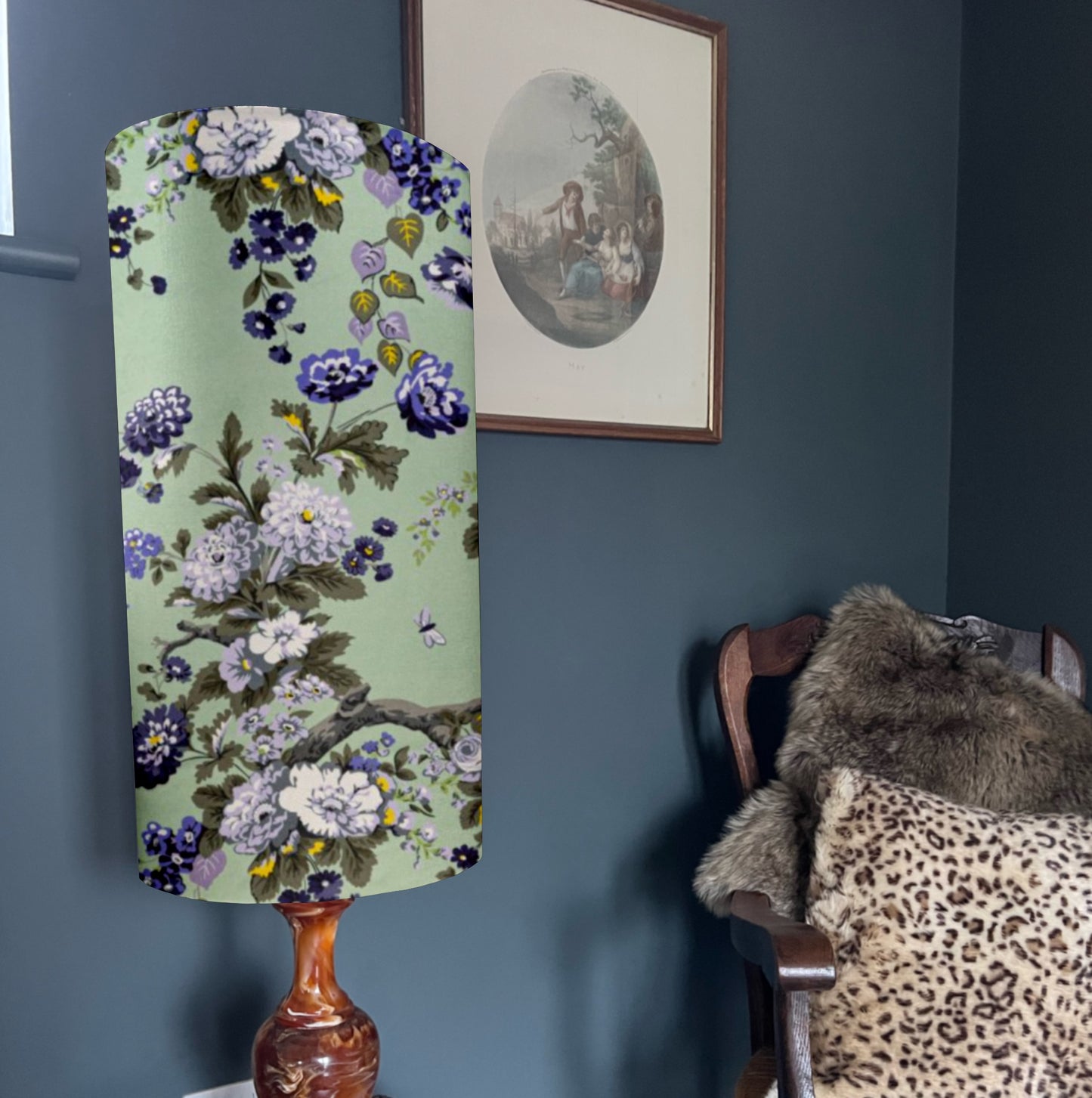 Purple floral Velvet cylinder lampshade, extra tall lampshade