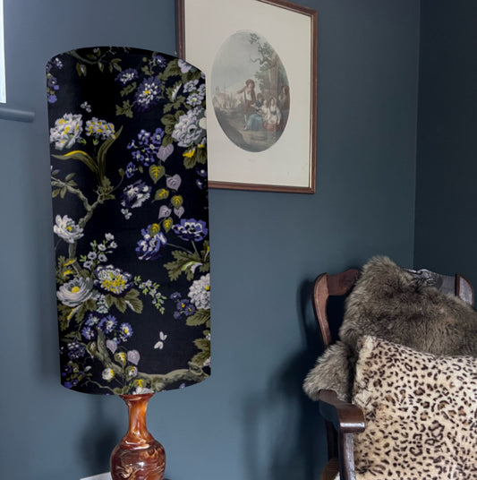 Midnight floral Velvet cylinder lampshade, extra tall lampshade