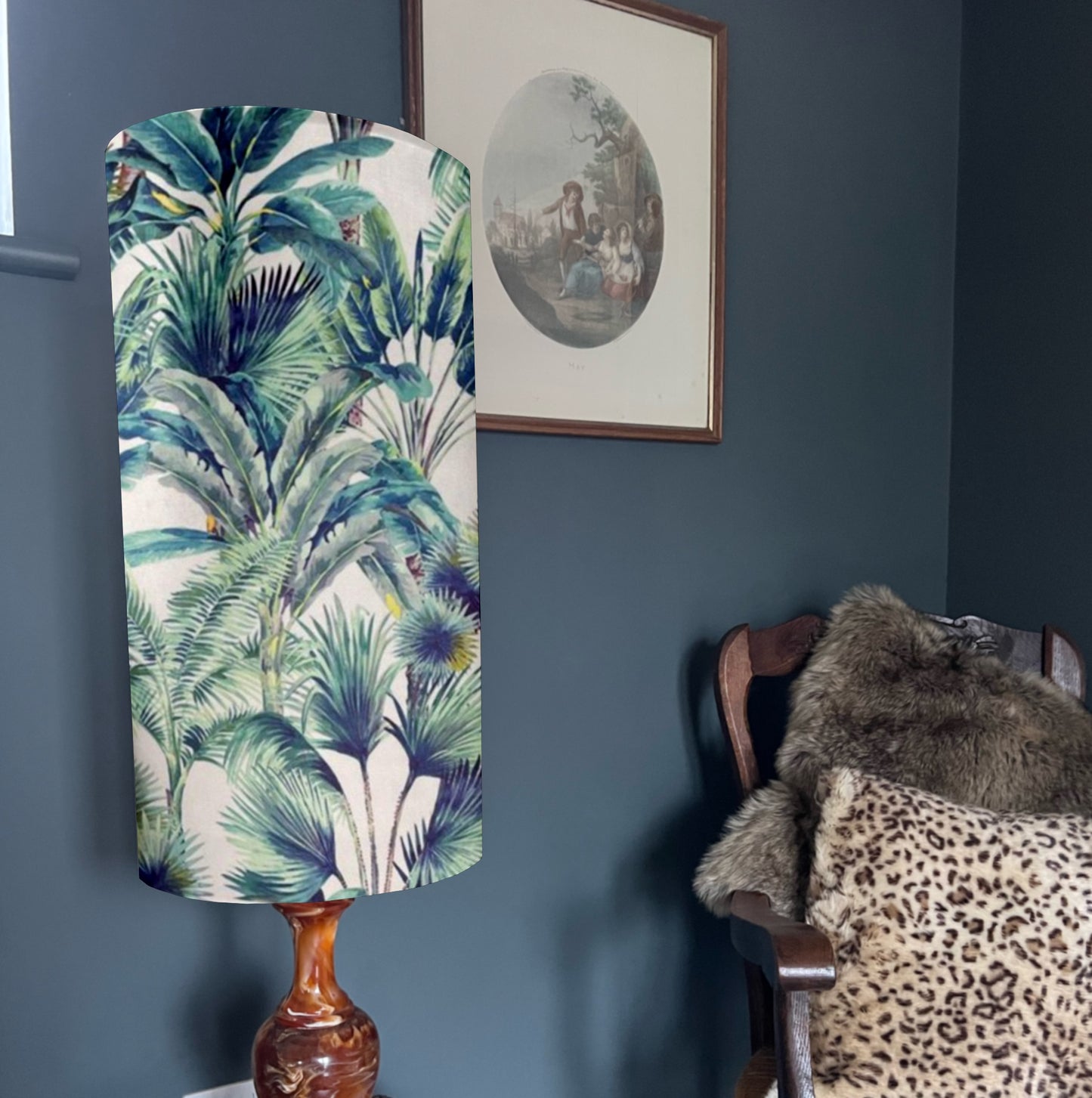 Tropical palm trees Velvet cylinder lampshade, extra tall lampshade