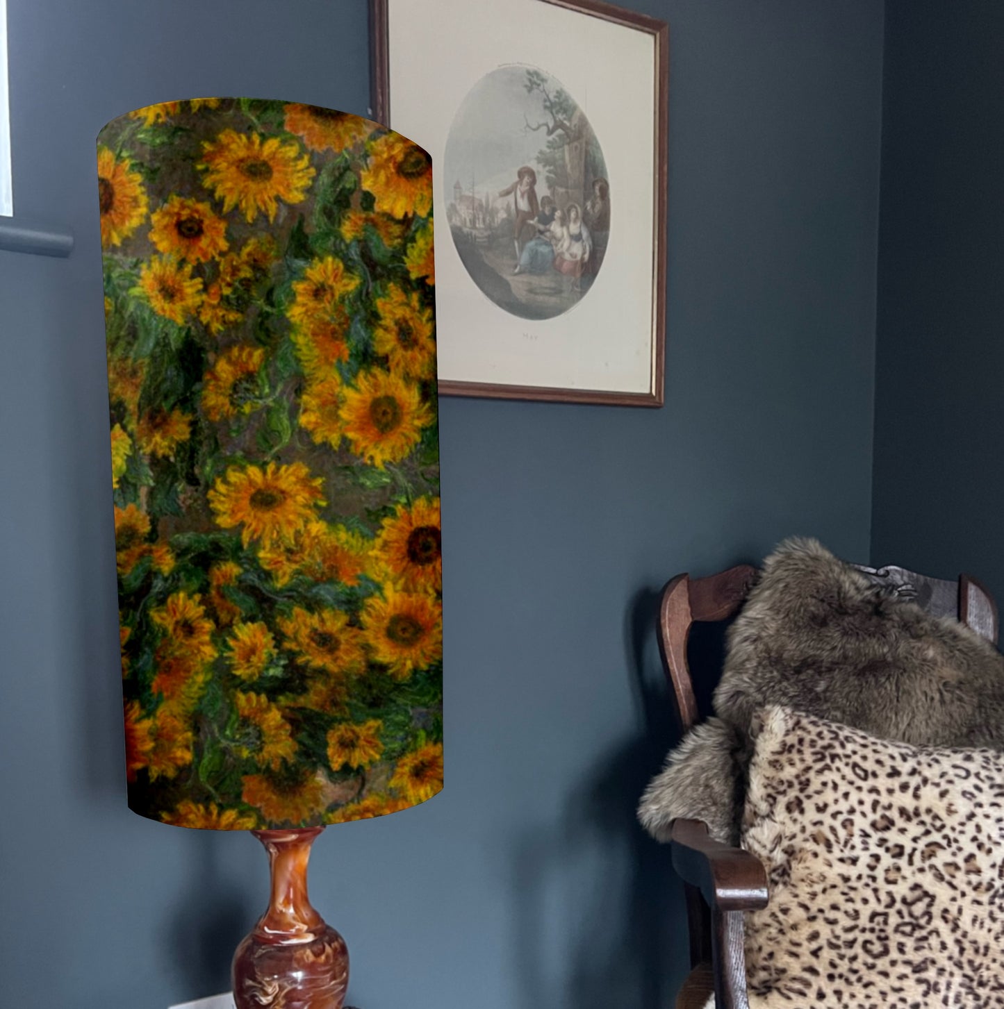 Van Gogh Sunflowers Velvet cylinder lampshade, extra tall lampshade