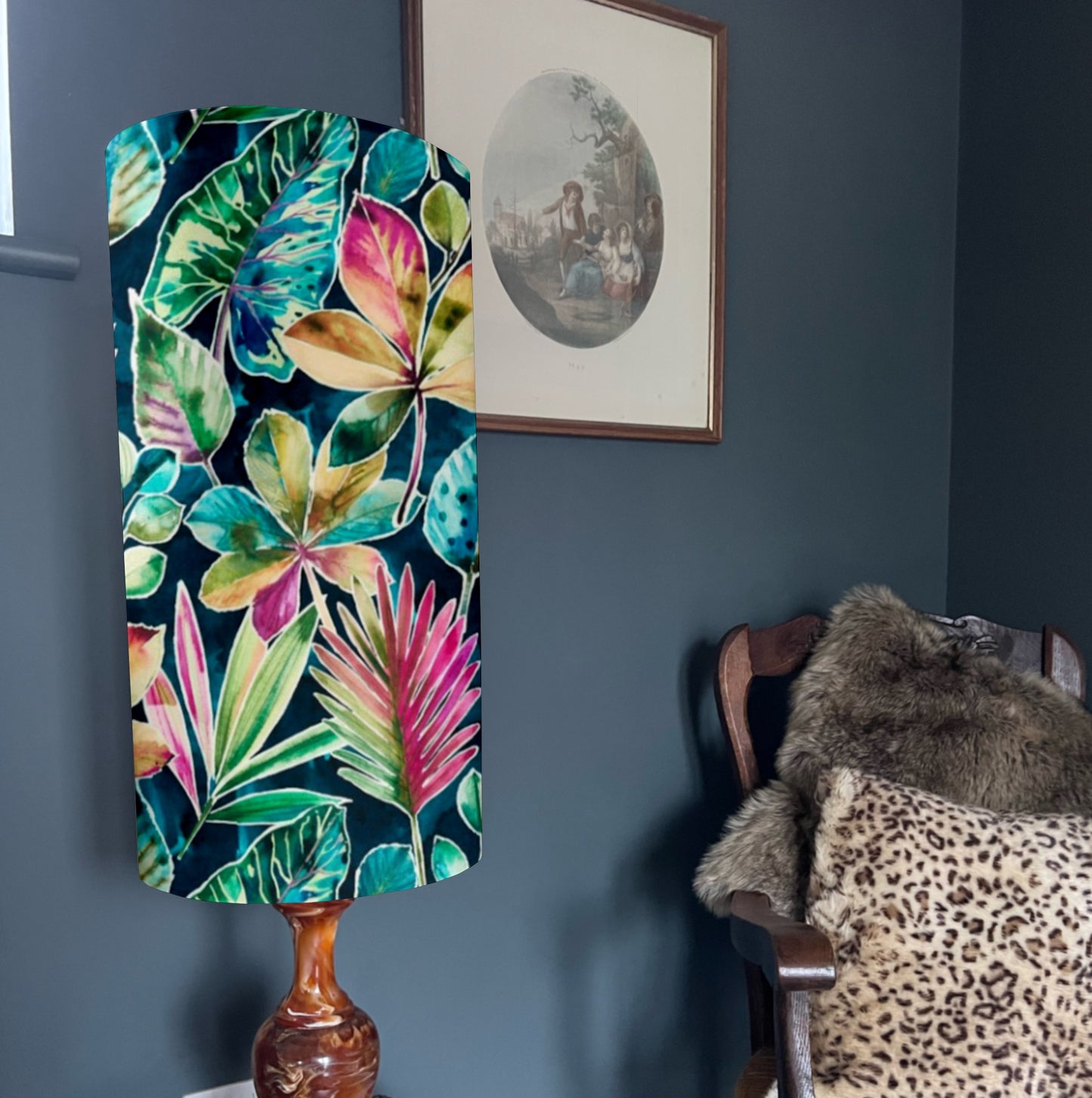 Rainforest Velvet cylinder lampshade, in mulitcoloured, extra tall lampshade