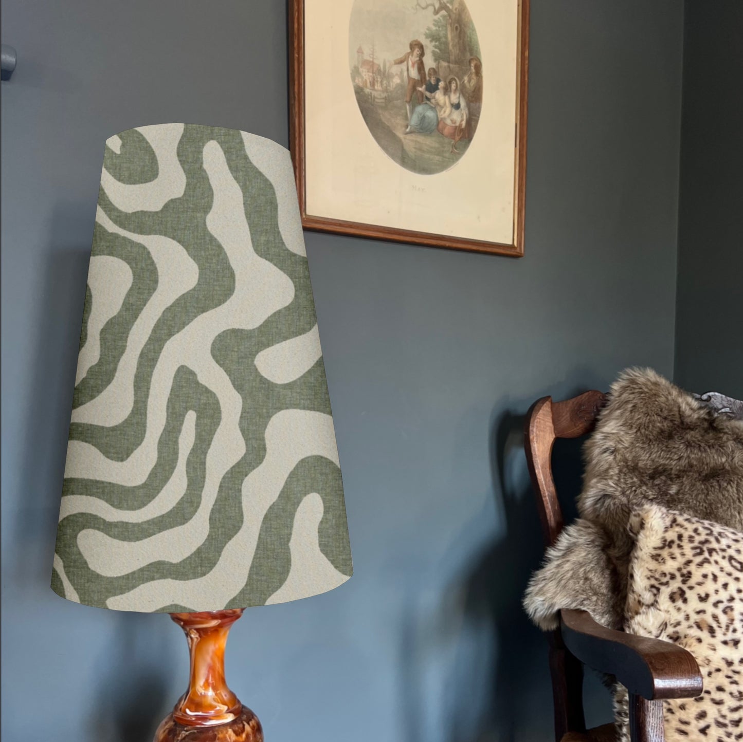 Green wiggle cone lampshade, extra tall lampshade