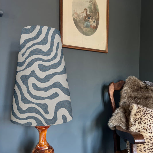 Blue wiggle cone lampshade, extra tall lampshade