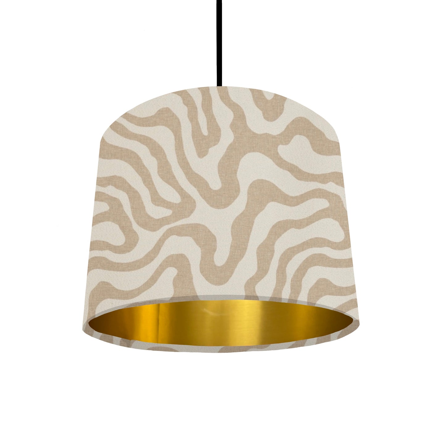 Ecru wiggle drum lampshade/ ceiling shade with a metallic brushed gold lining