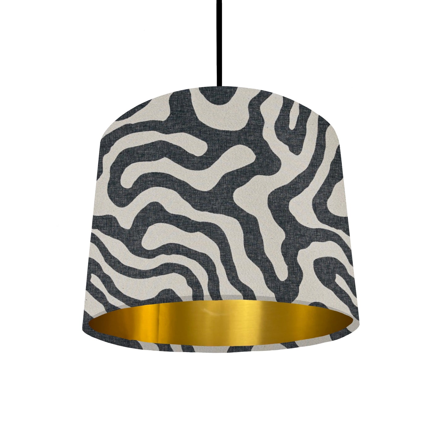 Black wiggle drum lampshade/ ceiling shade with a metallic brushed gold lining