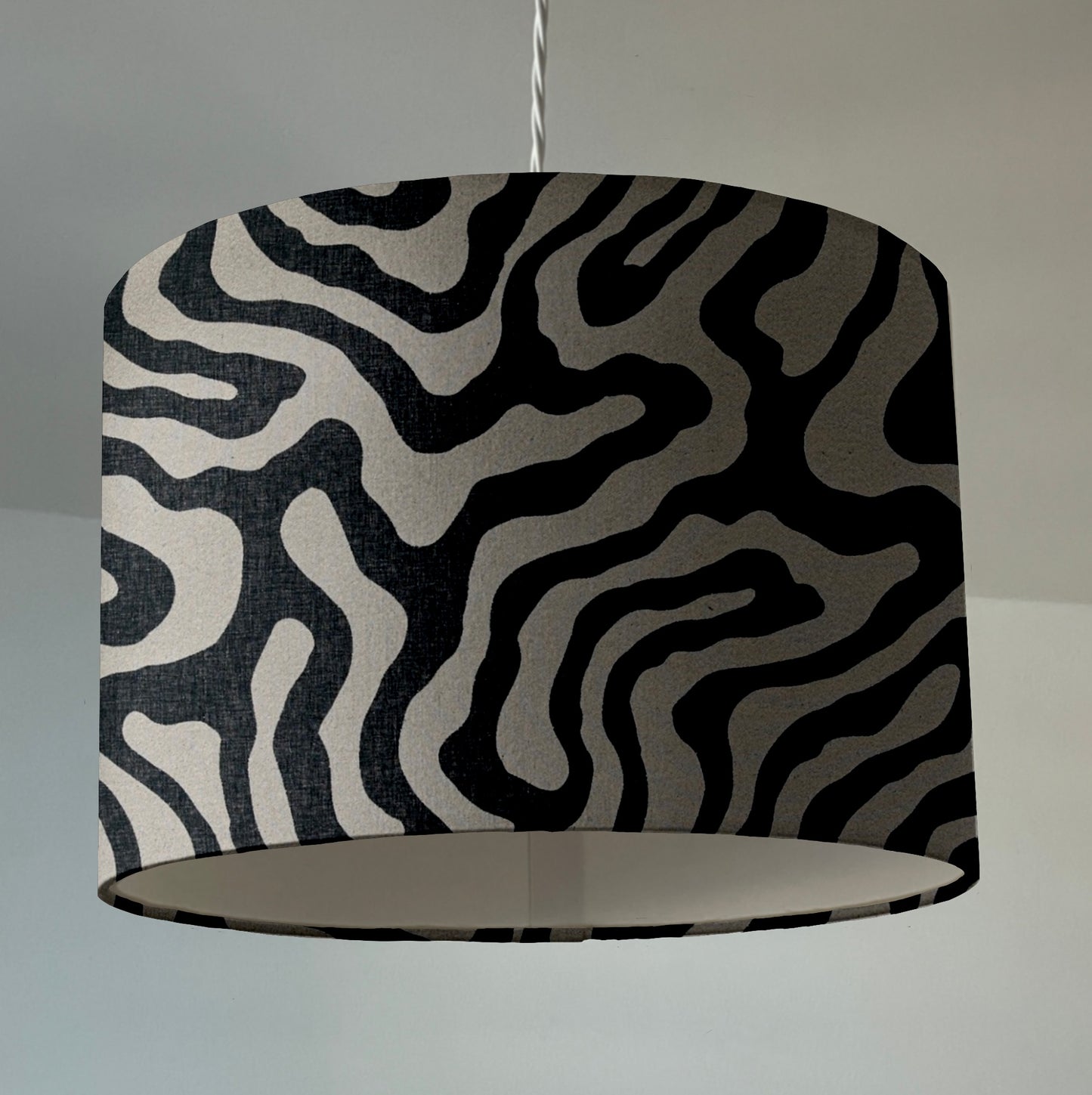 Black Wiggle drum lampshade /ceiling shade with a white lining