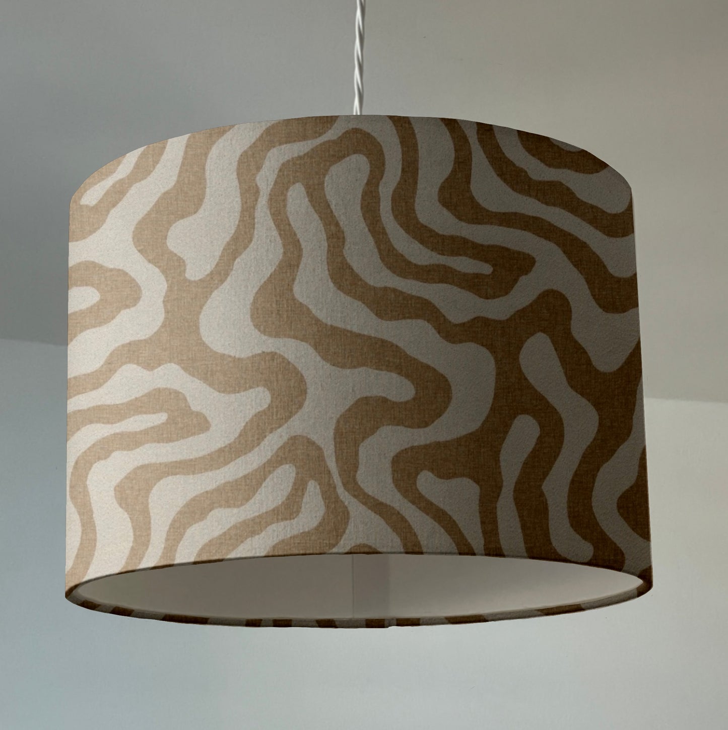 Ecru Wiggle drum lampshade /ceiling shade with a white lining