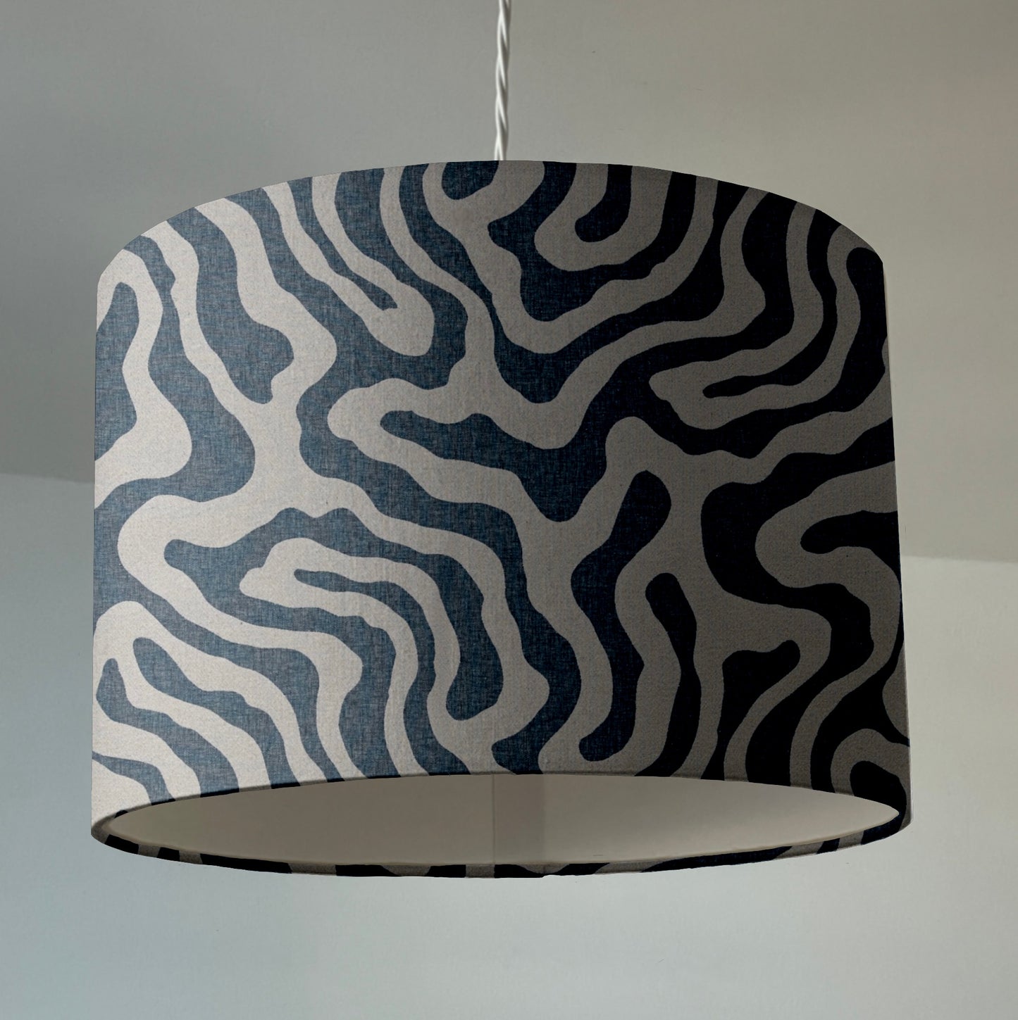 Blue Wiggle drum lampshade /ceiling shade with a white lining