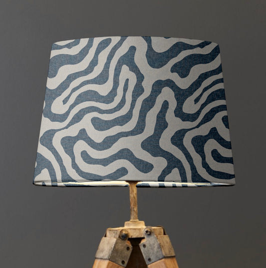 Blue Wiggle french drum lampshade, paired with a white lining