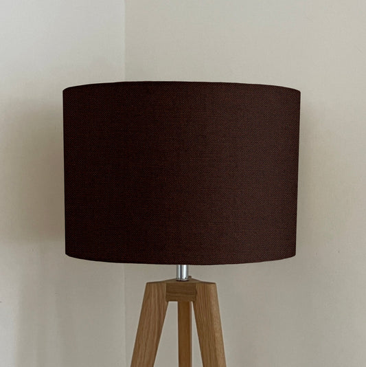 Brown cotton drum lampshade/ ceiling shade with a white lining