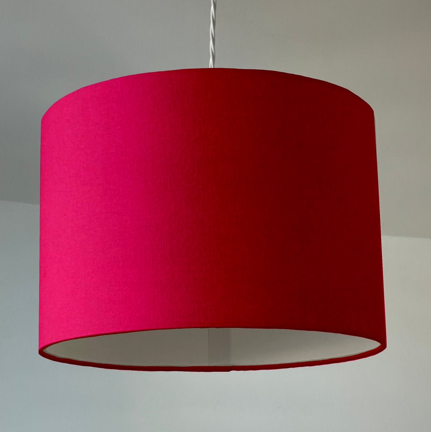 Cerise pink cotton drum lampshade/ ceiling shade with a white lining