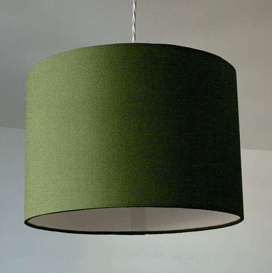 Olive cotton drum lampshade/ ceiling shade with a white lining