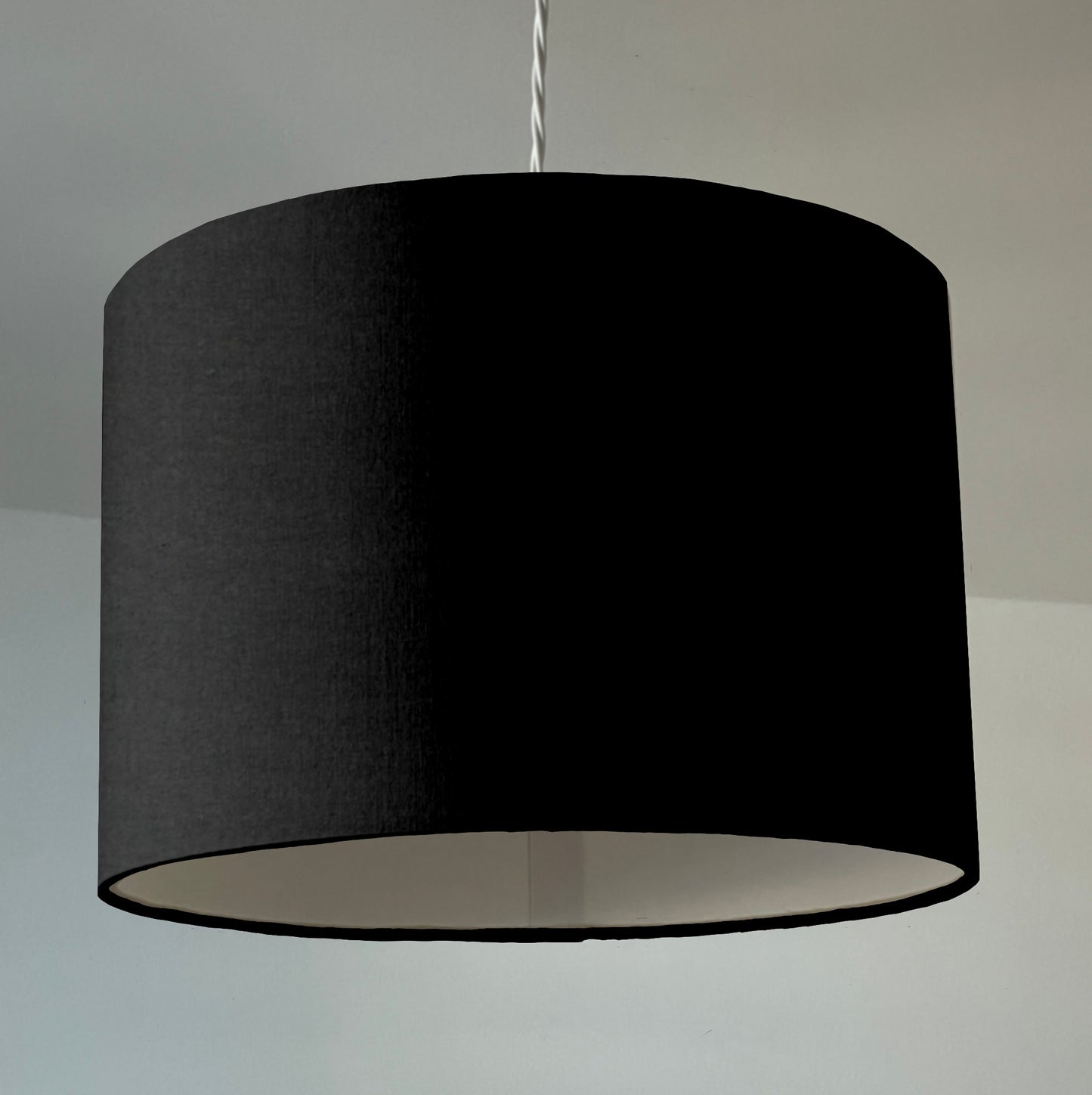 Black cotton drum lampshade/ ceiling shade with a white lining