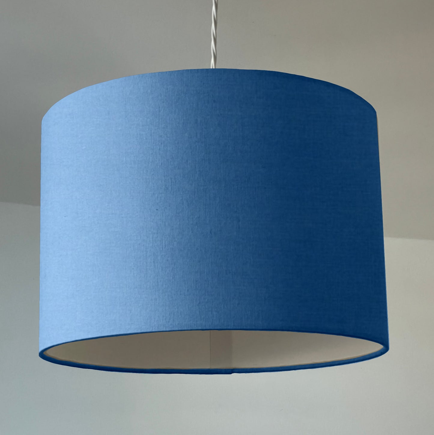 Light blue cotton drum lampshade/ ceiling shade with a white lining