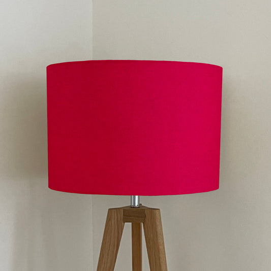 Cerise pink cotton drum lampshade/ ceiling shade with a white lining