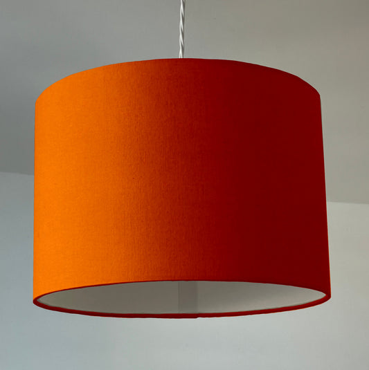 Orange cotton drum lampshade/ ceiling shade with a white lining