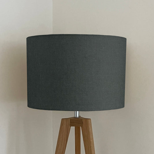 Grey cotton drum lampshade/ ceiling shade with a white lining