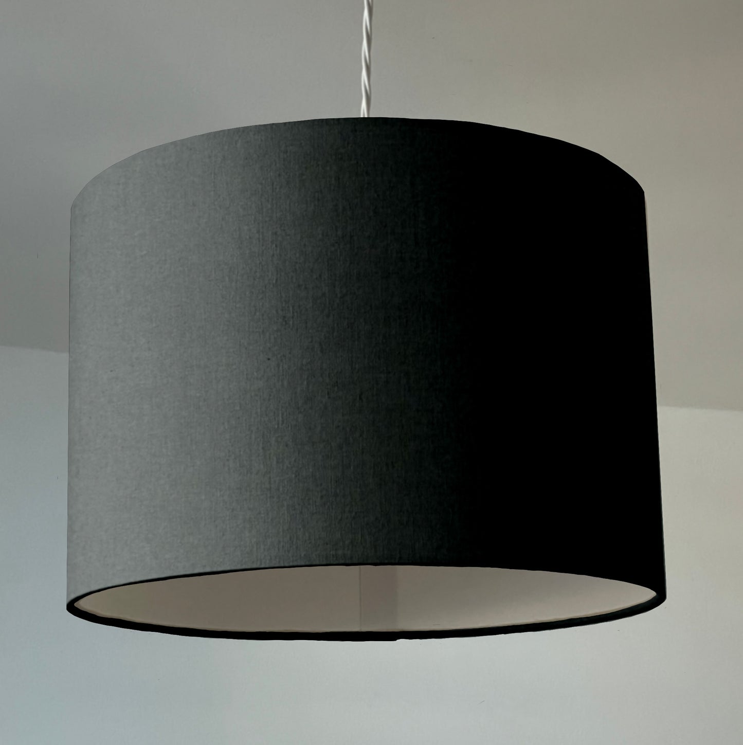 Grey cotton drum lampshade/ ceiling shade with a white lining