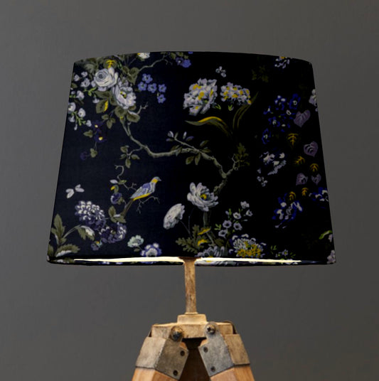 Navy floral velvet french drum lampshade/ ceiling light shade, empire lampshade