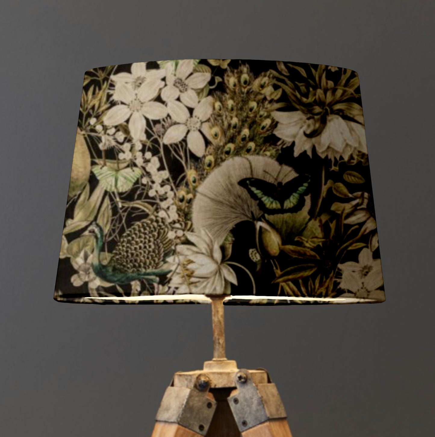 Peacock butterfly velvet french drum lampshade/ ceiling light shade, empire lampshade, black