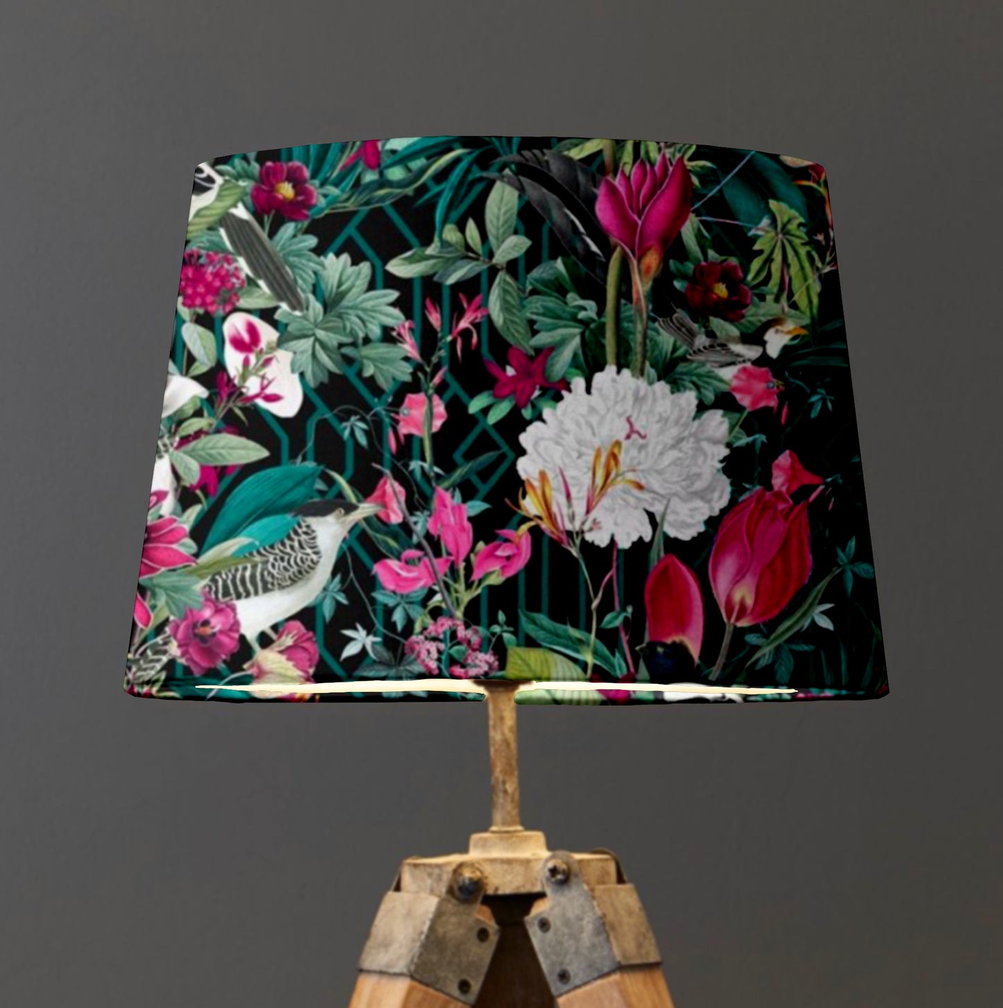 Botanical geometric velvet in black, french drum lampshade/ ceiling light shade, empire lampshade