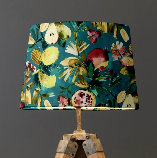 Fruit garden velvet french drum lampshade/ ceiling light shade, empire lampshade, teal