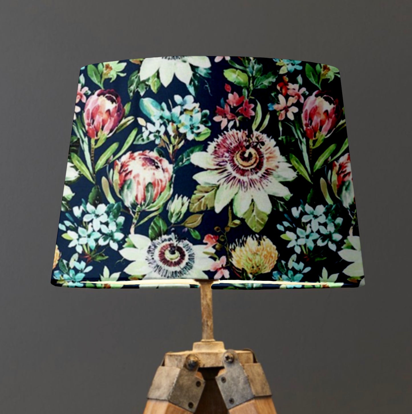 Summer garden velvet french drum lampshade/ ceiling light shade, empire lampshade, navy