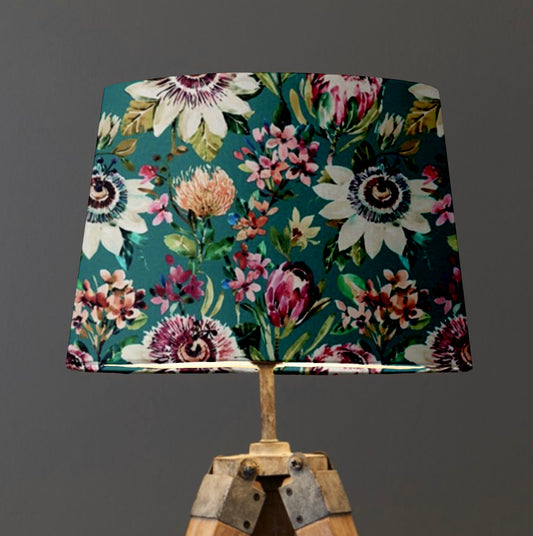 Summer garden velvet french drum lampshade/ ceiling light shade, empire lampshade, teal