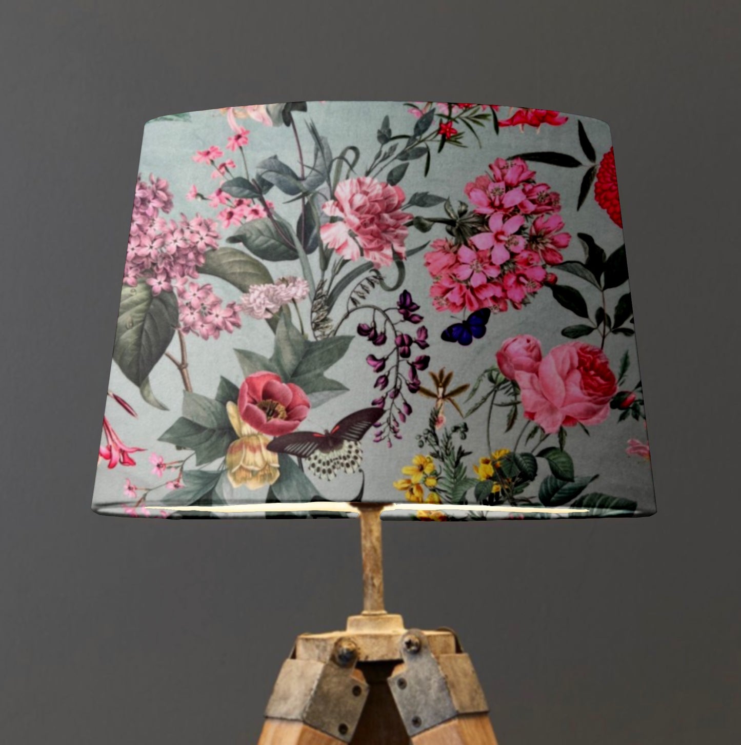 Butterfly floral velvet french drum lampshade/ ceiling light shade, empire lampshade, light blue