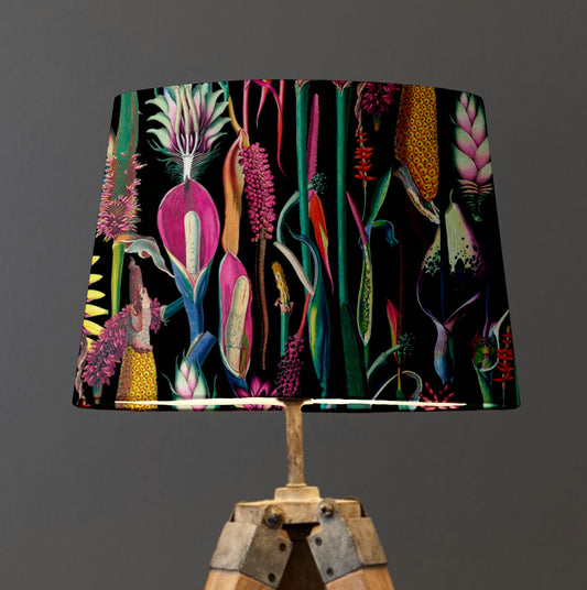 Black botanical velvet french drum lampshade/ ceiling light shade, empire lampshade