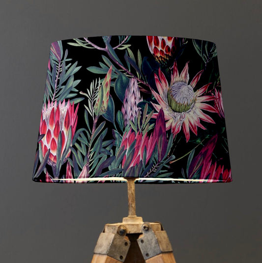 Black and pink botanical velvet french drum lampshade/ ceiling light shade, empire lampshade