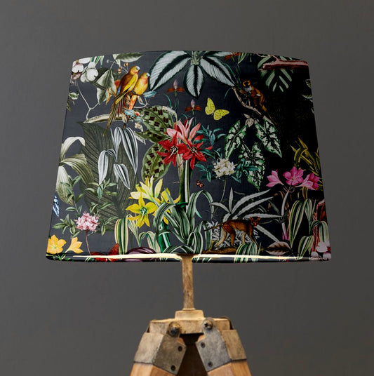 Tropical birds velvet in grey french drum lampshade/ ceiling light shade, empire lampshade