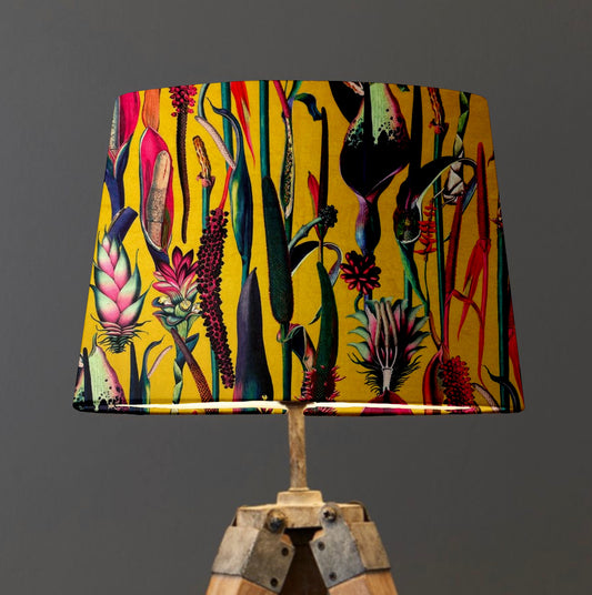 Mustard botanical velvet french drum lampshade/ ceiling light shade, empire lampshade