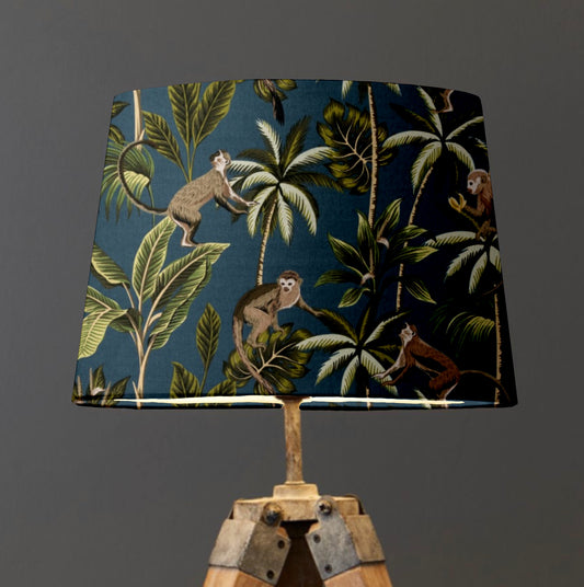 Jungle monkey teal cotton french drum lampshade/ ceiling light shade, empire lampshade