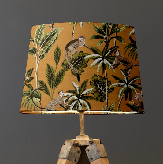 Jungle monkey mustard cotton french drum lampshade/ ceiling light shade, empire lampshade