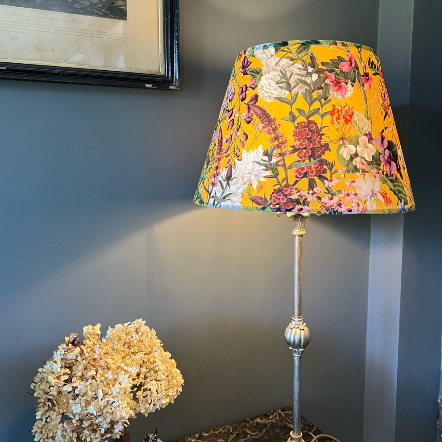 Mustard flowers velvet coolie lampshade/ ceiling shade, empire lampshade